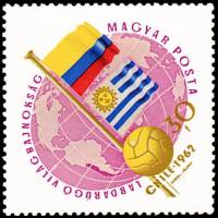 (1962-015) Марка Венгрия "Колумбия и Уругвай"    ЧМ по футболу 1962, Чили II Θ